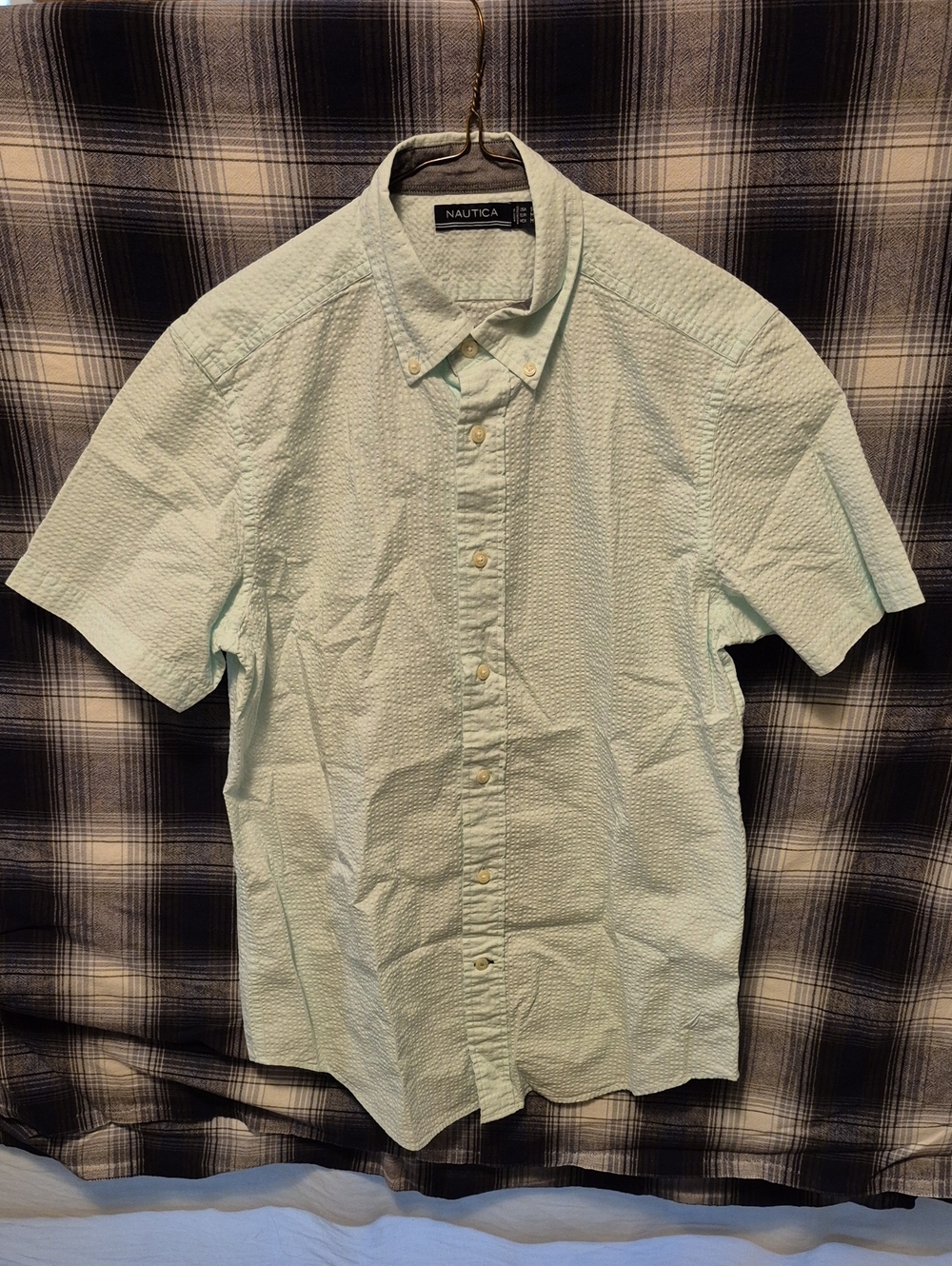 Nautica Mint Green Short-Sleeve Button-Down Shirt Size S